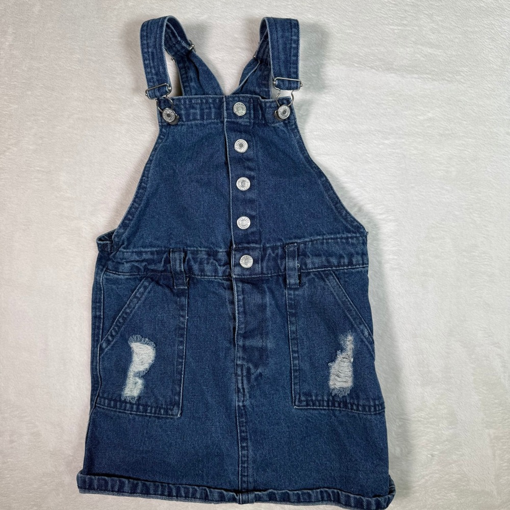 Kids Jessica Simpson Denim Blue Jean Pinafore Dress Overalls Distressed‎ Size 6